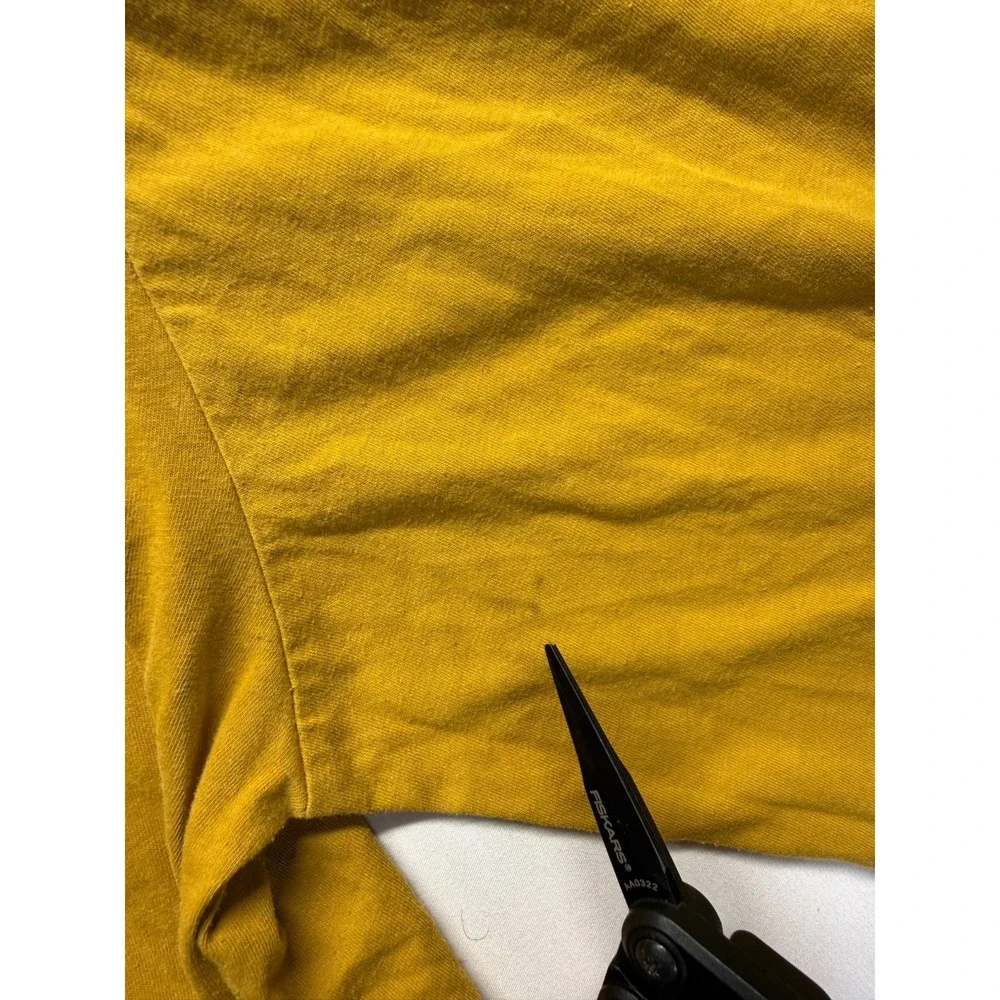 True Religion Shirt Men Large Mustard Yellow Graphic Print Horseshoe Logo Cotton